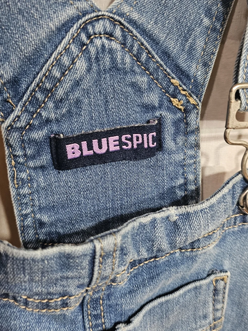 Blue Spice Light Blue Distressed Denim Short Overalls Bibs Size 5 Woman/juniors.
